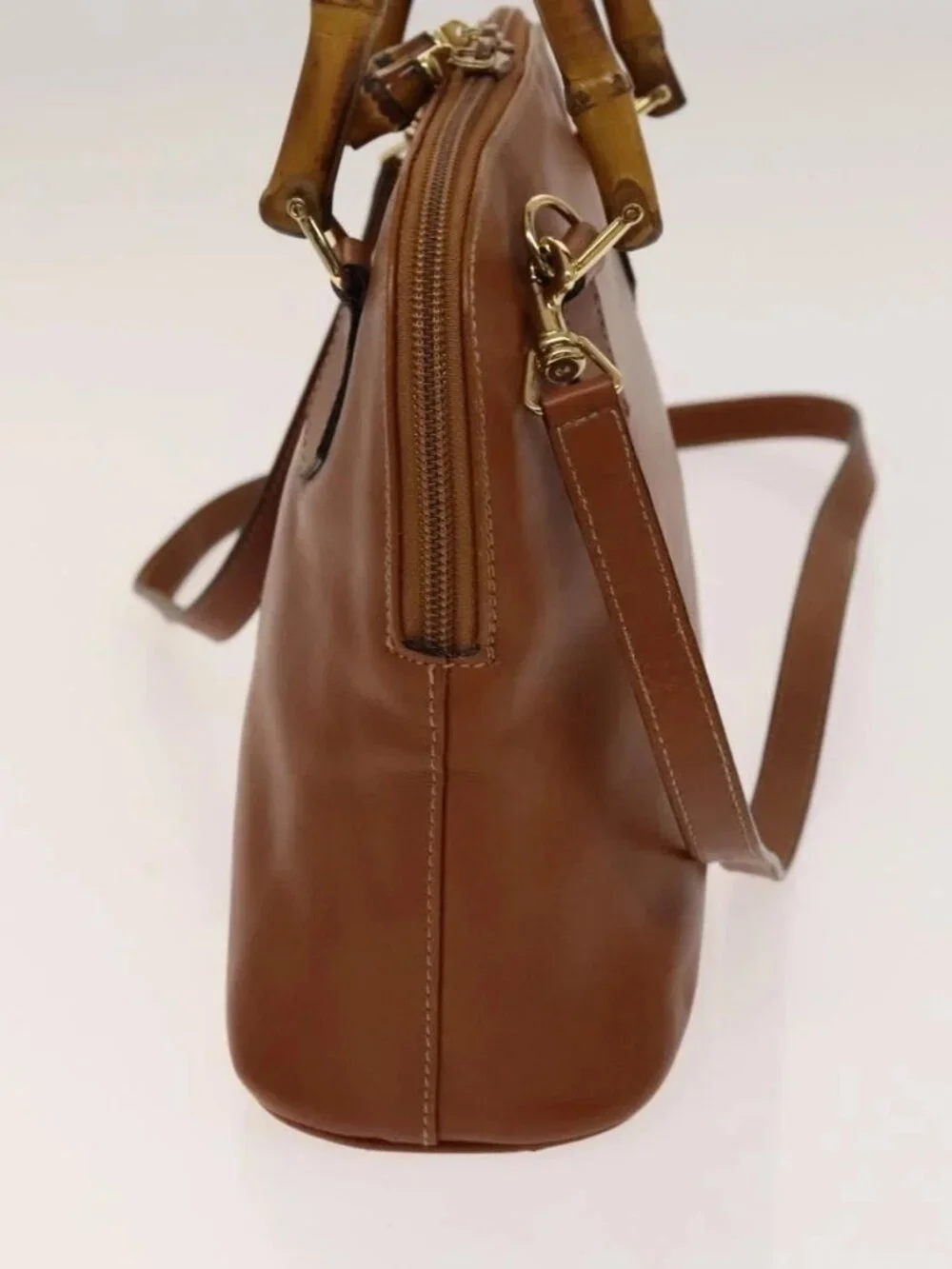 GUCCI Bamboo Hand Bag Leather 2way Brown Gold 000 122 0290 Auth